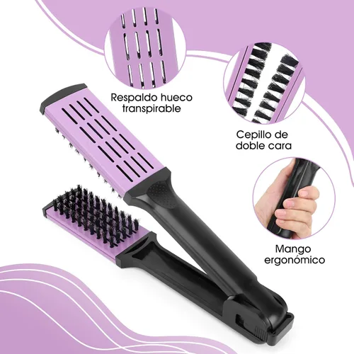Vista 3 de ZJchao Peine de doble cepillo para alisar el cabello, cepillo de cerdas de doble extremo, peine alisador de abrazadera, resistente a altas