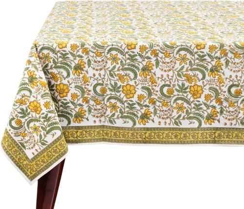 Vista 30 de Ridhi Mantel rectangular con estampado de bloque de mano verde espárragos Espárragos Verde Gadd