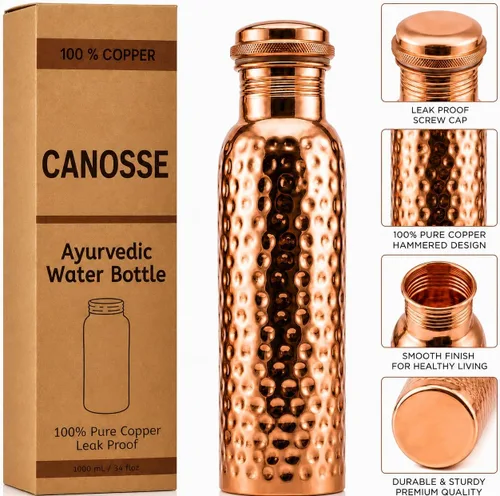Vista 4 de Botella de agua de cobre puro prémium de 34 oz (1000 ml)