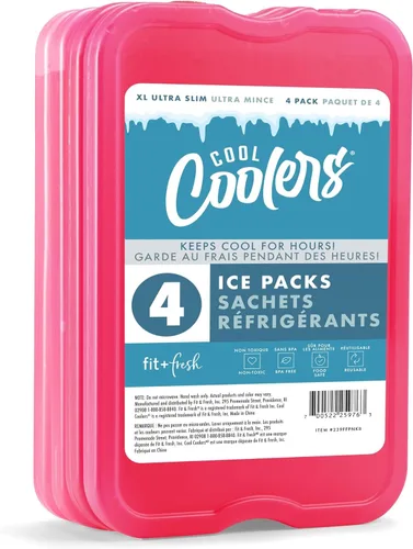 Vista 8 de Cool Coolers by Fit & Fresh 4 Pack XL Slim Ice Packs, Quick Freeze Space Saving Reusable Ice Packs for Lunch Boxes or Coolers
