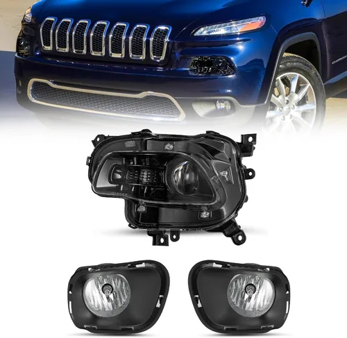 Vista 17 de JSBOYAT Compatible con 2014-2018 Jeep Cherokee Luz LED DRL de estacionamiento Señal de giro estilo OE Faros LED DRL cromados para parachoques Señal