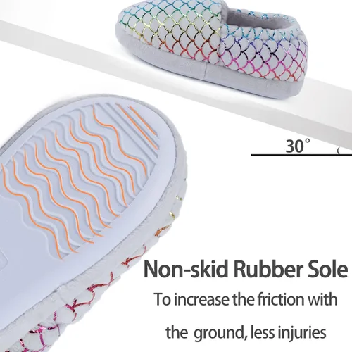 Vista 4 de MEJORMEN Pantuflas de casa de sirena para niñas, acogedoras y antideslizantes para interiores y exteriores, pantuflas de dormitorio con purpurina
