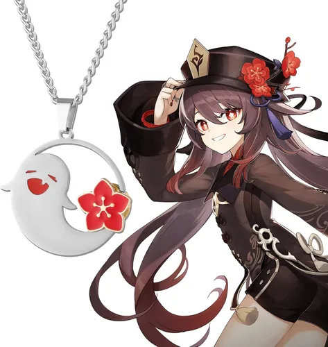 Vista 2 de Boryeer Genshin Impact - Collar de cosplay de personajes de Hu Tao, lindo fantasma de Halloween, regalos para los amantes del anime