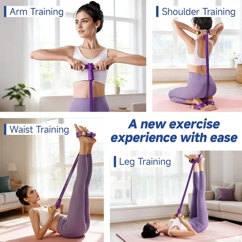Vista 7 de Correa de resistencia con pedal multifuncional, banda elástica de 8 tubos con asa, equipo de ejercicio de yoga para dar forma al cuerpo, cuerda