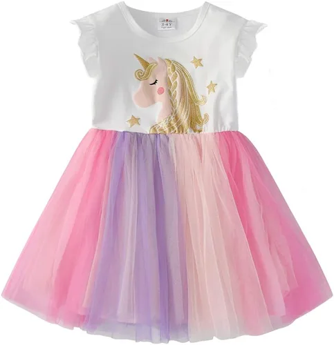 Vista 13 de DXTON Vestidos de verano de manga corta tutú para niña, para fiesta, boda, cumpleaños