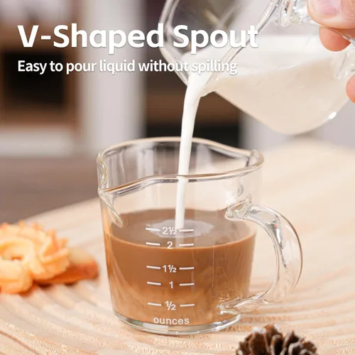 Vista 5 de Vaso de chupito espresso de 3 onzas con boquilla doble Barista con mango de vertido (paquete de 2)
