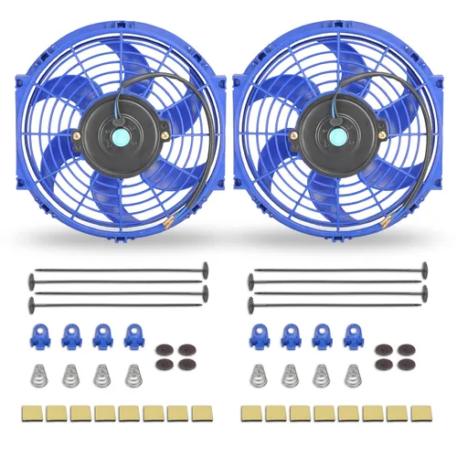 Vista 12 de Juego de 2 ventiladores eléctricos universales delgados, tire/empuje, 7 pulgadas, negro, 12V 80W, kit de montaje de alto rendimiento para radiador