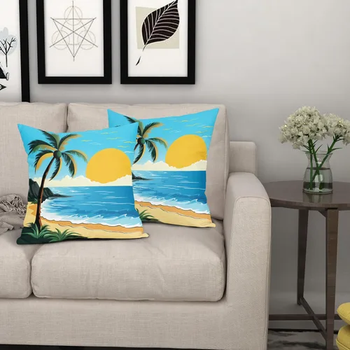 Vista 4 de Juego de 2 fundas de almohada de hojas de plantas tropicales de 20 x 20 pulgadas, juego de 2 fundas de almohada cuadradas de lino de algodón y hojas