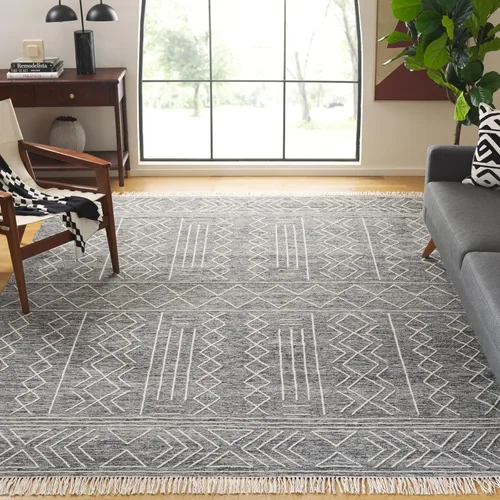 Vista 8 de SAFAVIEH Kilim Collection - Alfombra decorativa de 4 x 6 pies, color negro y marfil, lana marroquí con flecos, hecha a mano, ideal para zonas