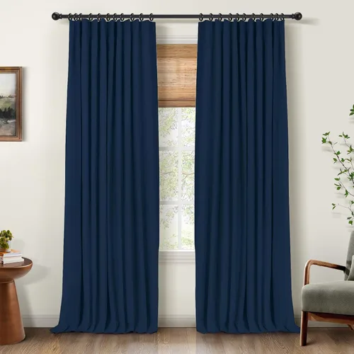 Vista 17 de INOVADAY Cortinas 100% opacas para dormitorio, cortinas opacas de color rosa bebé de 90 pulgadas de largo, cortinas opacas de lino con anillos