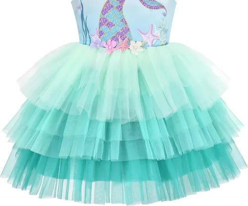 Vista 4 de Sunny Fashion Vestido de princesa con volados para niñas, con estampado de torta de cumpleaños