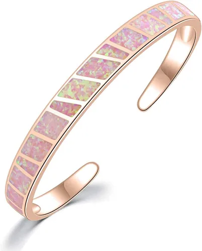 Vista 9 de CiNily Pulsera de ópalo para mujer, chapada en oro, hipoalergénica, con piedras preciosas abiertas