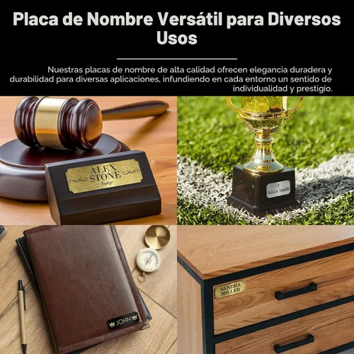 Vista 4 de Placa de Nombre Grabada, Placa de Nombre Personalizada - 2 x 6 Pulgadas, 18 Colores, 72 Íconos, 4 Estilos de Esquina, 12 Estilos de Fuente, 5 Oro