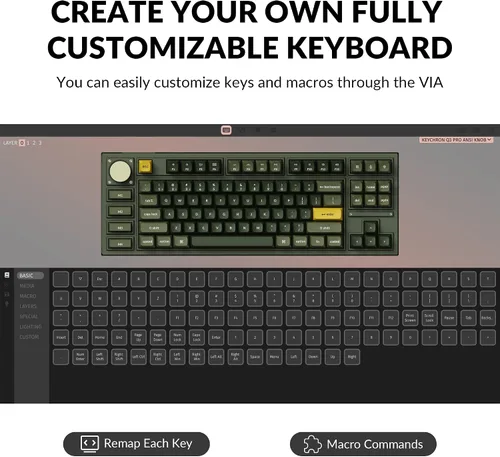 Vista 3 de Keychron Q3 Pro SE Teclado mecánico inalámbrico personalizado, diseño QMKVIA programable TKL BluetoothRGB con cable con interruptor marrón Keychron