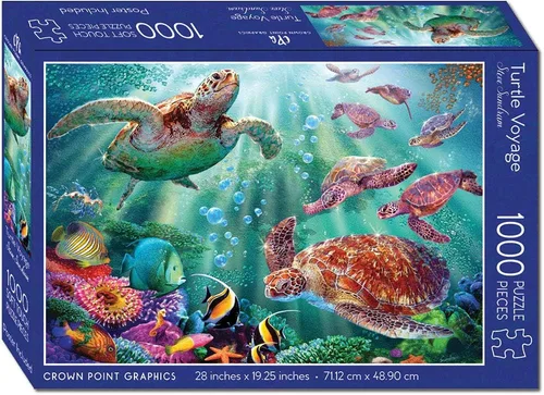 Vista 2 de Crown Point Graphics Turtle Voyage - Rompecabezas de 1000 piezas de tacto suave - artista Steve Sundram - Diseño suave al tacto - Rompecabezas