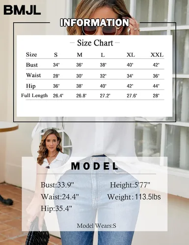Vista 7 de BMJL Camisas con botones para mujer, blusas casuales de trabajo, manga 34, con bolsillos