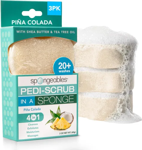Vista 14 de Spongeables Pedi Scrub Foot Exfoliating 20+ Wash Sponge, aceite de argán, 2