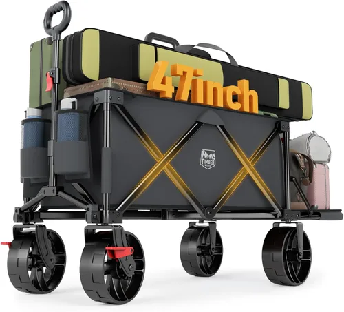 Vista 15 de TIMBER RIDGE Beach Wagon with Balloon Wheels& All-Terrain Wheels, Tailgate 300 lbs Heavy Duty Foldable Wagon for Sand Camping Sports，47" L Beach