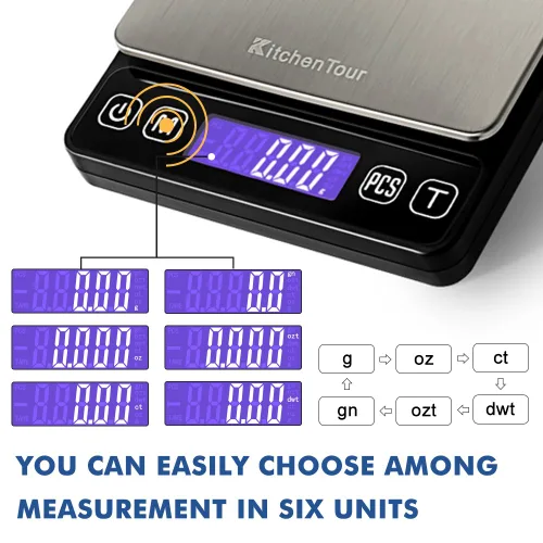 Vista 4 de K KitchenTour - Báscula digital de cocina - 500g/0.01g Balanza de alta precisión multifunción para alimentos, carne, joyas, laboratorio, quilates