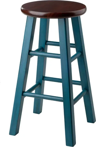Vista 8 de Winsome Wood - Taburete de madera Ivy, rústico, azul claro y nuez, 24 pulgadas Classic Backless Bar Chairs for Kitchen & Dining Room Seating