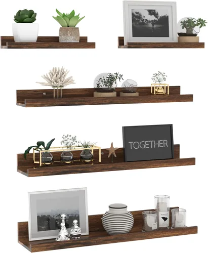 Vista 14 de Giftgarden Juego de 5 estantes flotantes de 24 pulgadas montados en la pared, estantes de pared de madera negra para baño, dormitorio, cocina, sala