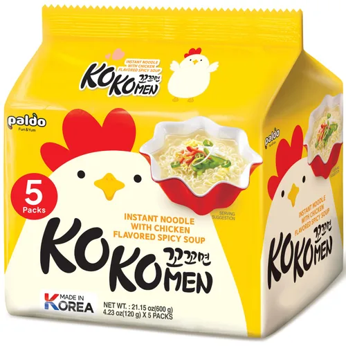 Vista 2 de Paquete de comida coreana: Paldo KOKOMEN (5 paquetes) y carbonara picante Bulramen (5 paquetes)