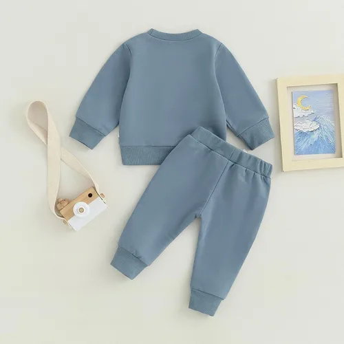 Vista 3 de BeQeuewll Ropa para bebé niño de otoño e invierno, 2 piezas, bloque de color, sudadera y pantalones con cuello redondo