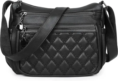 Vista 8 de Bolso cruzado para mujer, bolso de hombro suave de piel sintética, bolso mediano y espacioso, bolso de mano de moda con asa superior