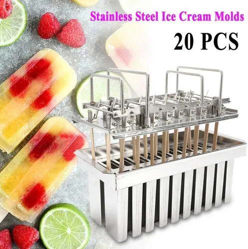 Vista 2 de Moldes para paletas, 20 moldes de acero inoxidable para helados Pop Ice Pop Lolly Paletas Barras de paletas para bricolaje helado helado