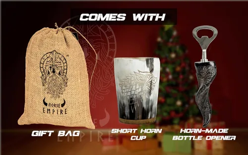 Vista 6 de Taza de cuerno de buey Viking OX, taza de cuerno de buey y jarra de café, regalo elegante y hecho a mano para hombres y mujeres, accesorios