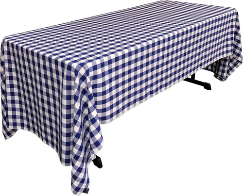 Vista 54 de LA Linen Mantel rectangular de poliéster Gingham a cuadros 60 por 84 pulgadas, blanco y verde oscuro