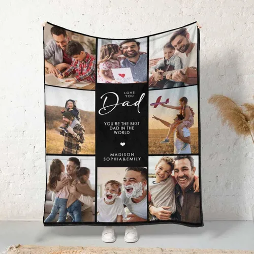 Vista 55 de InterestPrint Manta personalizada para papá de parte de hija e hijo, manta de cama personalizada con el texto "Best Dad Ever" con Love You Daddy, 7