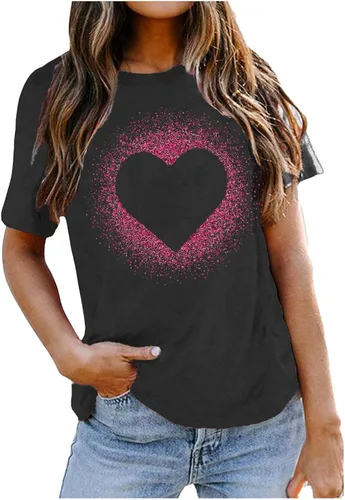 Vista 29 de Camisetas de manga corta con estampado de corazón para mujer, camisetas de ajuste regular, linda y divertida, ropa de regalo 2023