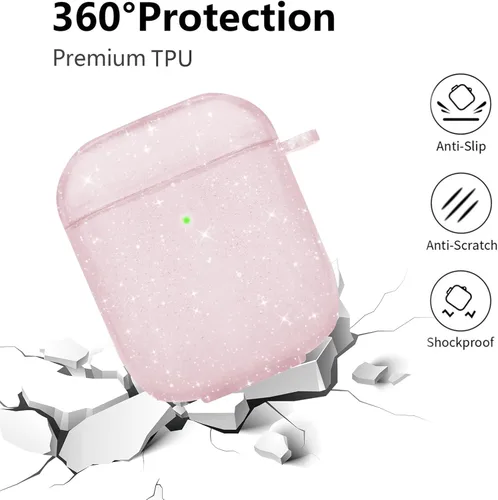 Vista 2 de Funda compatible con AirPods, funda de TPU suave para AirPods de 2 y 1 generación con bonito llavero de mariposa para niñas y mujeres