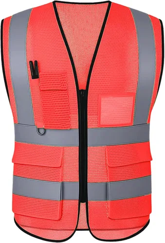 Vista 5 de High Visibility Safety Vest with Reflective Strips & Pockets