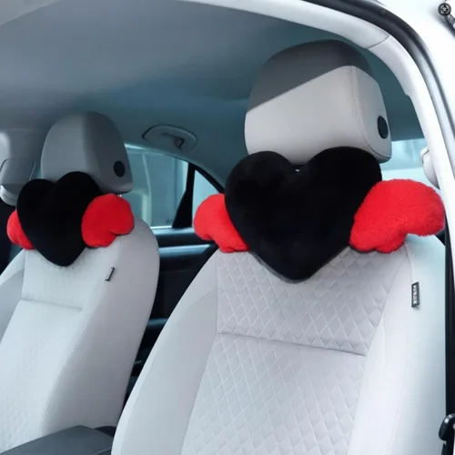 Vista 11 de Macarrie 2 Piezas Almohadas de Felpa en Forma de Corazón con Alas de Ángel Reposacabezas de Coche Almohada Suave y Cómoda para Asiento de Coche