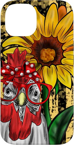 Vista 4 de iPhone 16 doméstico pollo vidrio bandera americana girasol retro divertido caso