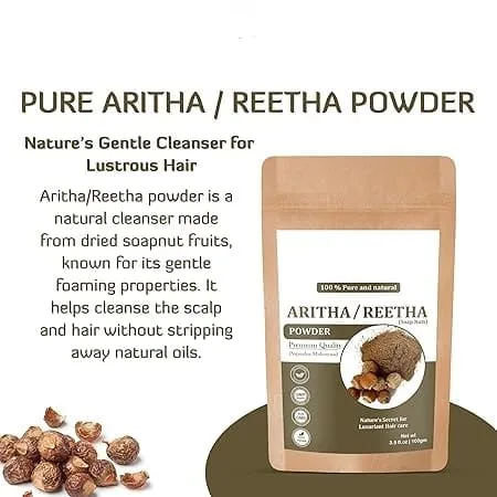 Vista 2 de Aritha natural en polvo para el cabello (Reetha/Soapnut Powder), hierbas orgánicas naturales, fortalecimiento del cabello, brillo