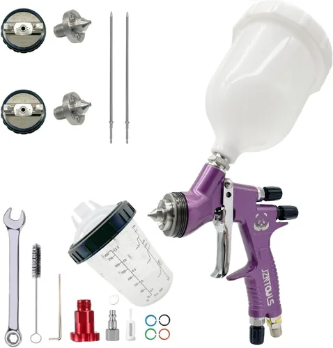 Vista 9 de HVLP - Pistola pulverizadora de aire de acero inoxidable de 0.051 in y 0.071 in, 20.3 fl oz y 13.5 fl oz, pulverizador de pintura de alimentación