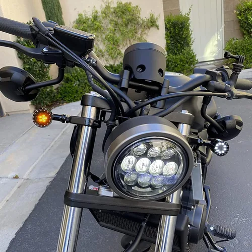 Vista 2 de DREAMIZER - Luces de señal de giro para motocicleta, color negro, 15 LEDs, diseño de bala, luces indicadoras delanteras y traseras, luz blanca y Luz