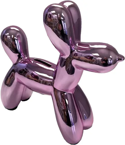 Vista 3 de Creative Gifts International Alcancía de animales con globo de perro negro, con acabado metálico, decoración de guardería o escritorio, ranura
