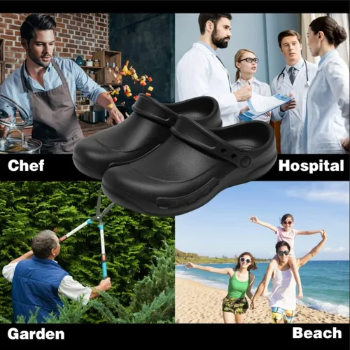 Vista 6 de Zapatos de chef unisex resistentes al aceite, zuecos de chef, zapatos de enfermería, zapatos de cocina para hombres, zapatos de trabajo impermeables