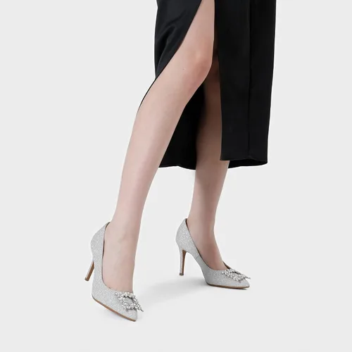 Vista 5 de DREAM PAIRS Zapatos de vestir de novia con punta cerrada para mujer, tacón de aguja brillante y sexy con punta puntiaguda