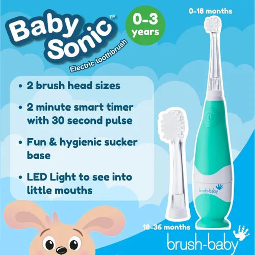 Vista 2 de brush-baby Cepillo de dientes eléctrico BabySonic para bebés y niños pequeños de 0 a 3 años - Temporizador LED inteligente y vibración suave