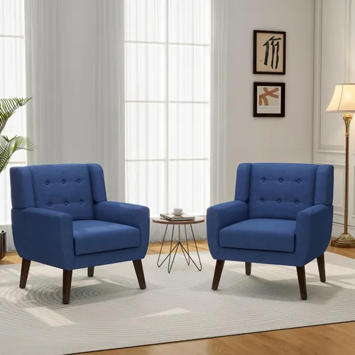 Vista 15 de Accent Chair Set of 1, Comfy Reading Armchair, Beige Linen Blend, Tufted Button Backrest, Solid Wood Frame, Upholstered Club Single Sofa Chairs