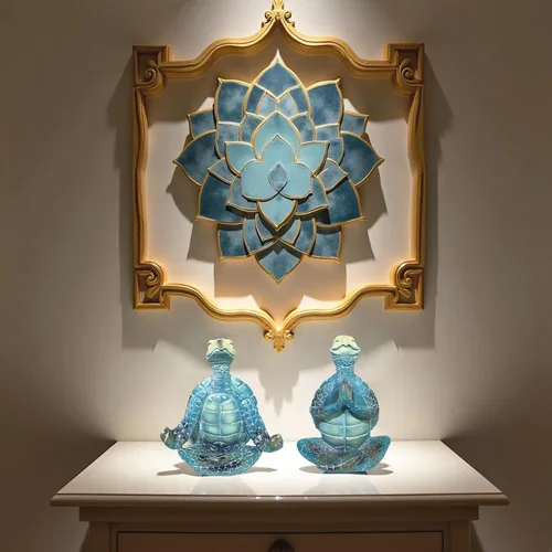 Vista 8 de Paquete de 2 figuras de tortuga marina de yoga, estatua de escritorio de meditación de resina con base antideslizante, temática del océano zen