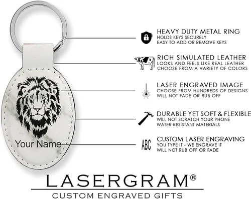 Vista 3 de LaserGram Llavero ovalado, cabeza de caballo 1, grabado personalizado incluido (mármol blanco)