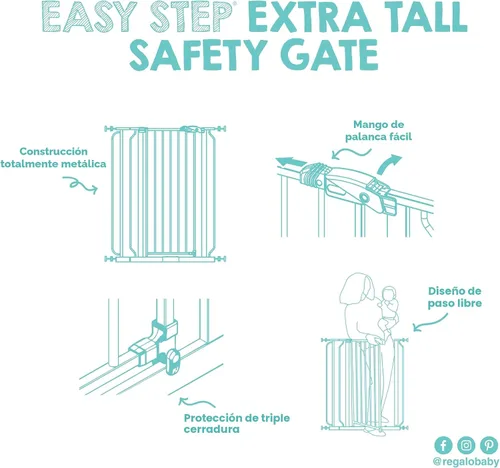 Vista 11 de Regalo Easy Step - Puerta para bebé extra alta con acceso, kit adicional, incluye kit de extensión de 4 pulgadas, kit de montaje a presión, ventosas
