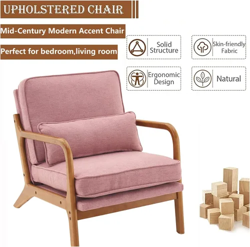 Vista 6 de Silla decorativa para sala de estar, sillón tapizado moderno de mediados de siglo con almohada, sillón de lectura, cómoda silla decorativa