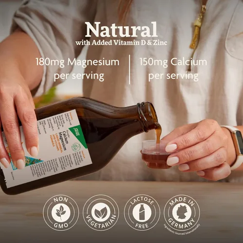 Vista 3 de Floradix Fórmula líquida mineral y vitamínica de calcio y magnesio, suplemento de apoyo óseo con calcio, magnesio, vitamina D y zinc, vegetariano